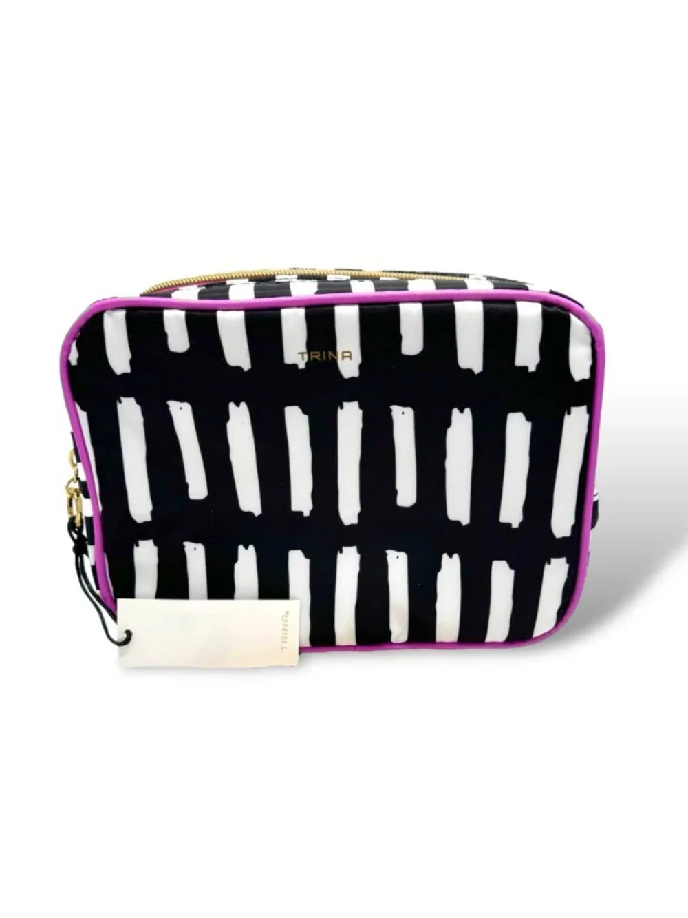 NWT Trina Makeup Bag Case Black White Pink Travel Organizing